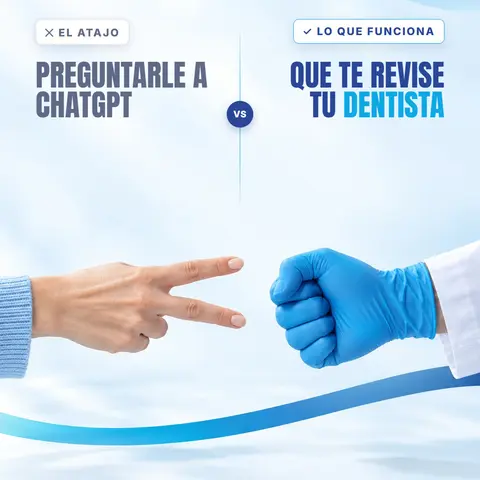 ¿Quién gana, el atajo o tu dentista? Desliza para ver. Buscar consejos dentales en ChatGPT o cepillarte más fuerte no sustituye una visita a