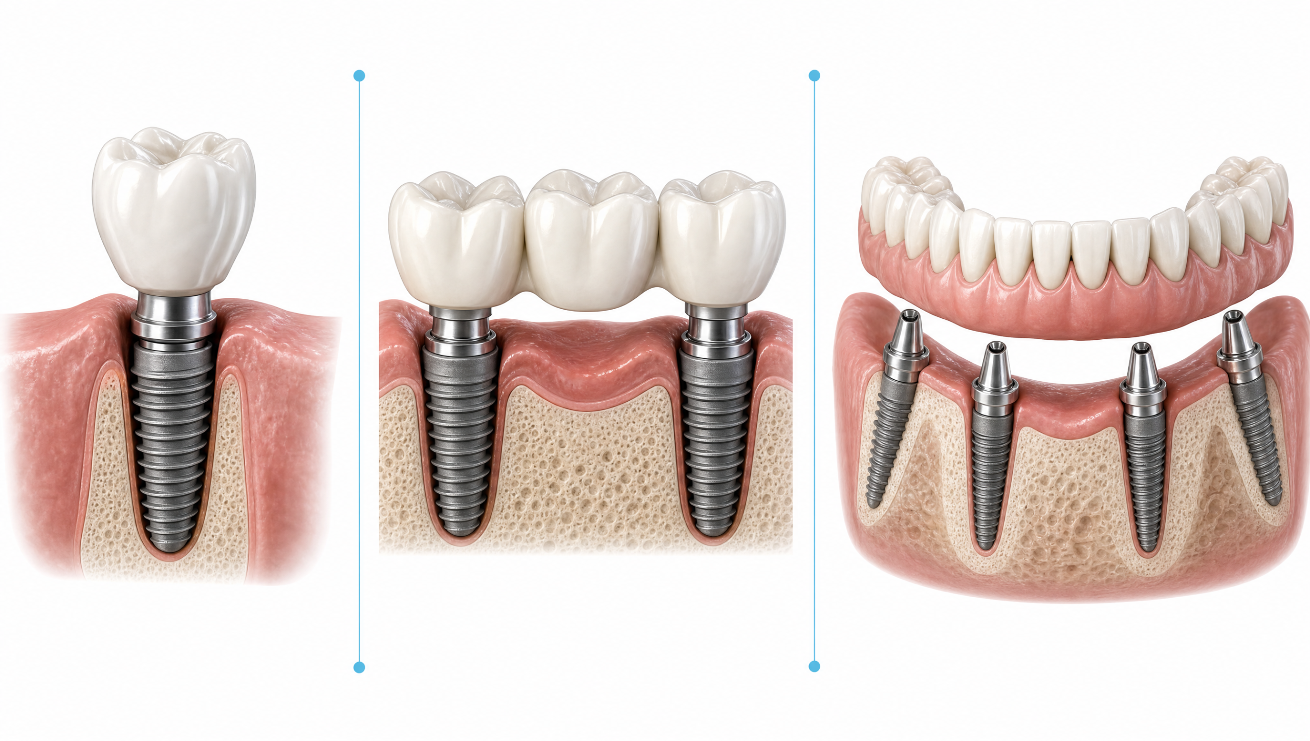 Dental implants Tamarac FL — single tooth, implant bridge, and All-on-4 comparison