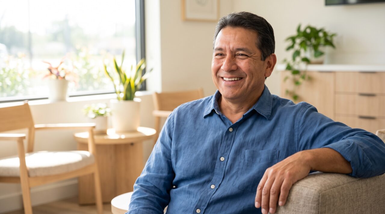 Confident man smiling with a natural-looking porcelain veneer smile makeover result in Tamarac