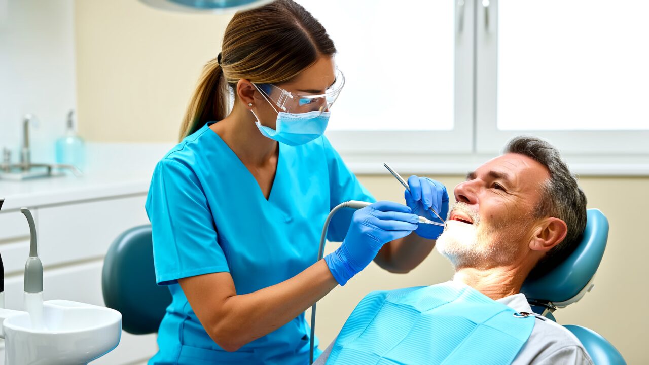 Dental hygienist performing a professional periodontal cleaning on a patient in Tamarac FL
