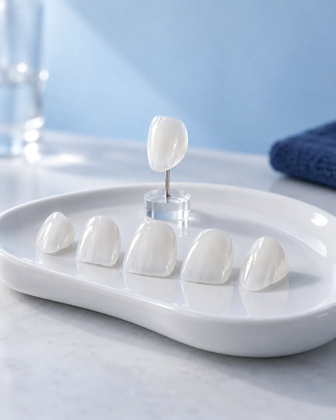 Home 4 Porcelain veneers laid out on a ceramic tray
